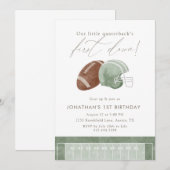 Sage Green First Down Football First Birthday Kaart (Voorkant / Achterkant)