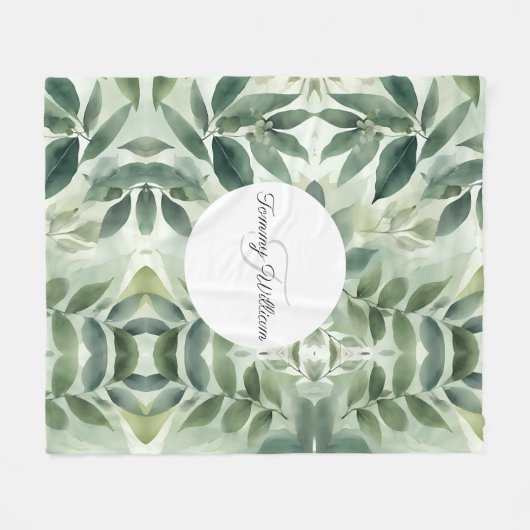 Sage Green Flora Elegant Fleece Deken (Voorkant (Horizontaal))