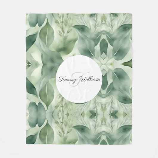 Sage Green Flora Elegant Fleece Deken (Voorkant)