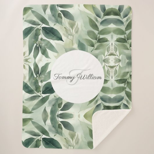 Sage Green Flora Elegant Sherpa Deken (Voorkant)