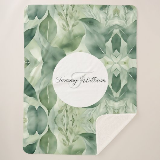 Sage Green Flora Elegant Sherpa Deken (Voorkant)