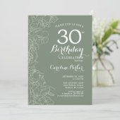 Sage Green Floral 30th Birthday Party Kaart (Staand voorkant)
