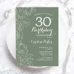 Sage Green Floral 30th Birthday Party Kaart<br><div class="desc">Sage Green Floral 30th Birthday Party Invitation. Minimalistisch modern ontwerp met botanische contouren en lettertype typografiescript. Eenvoudige trendy nodigt een perfecte kaart uit voor een stijlvolle feestdag in het vrouw. Kan op elke leeftijd worden aangepast. Uitnodigingen op Zazzle afdrukken of sjabloon voor digitaal afdrukken direct downloaden.</div>