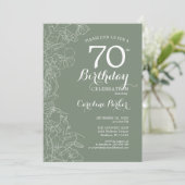 Sage Green Floral 70th Birthday Party Kaart (Staand voorkant)