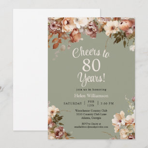 Sage Green Floral 80e verjaardag Hoera voor 80 jaa Kaart