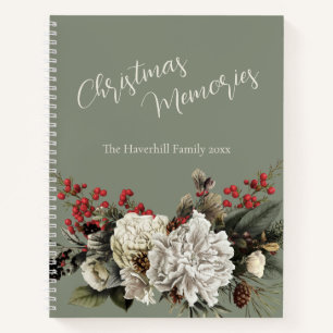 Sage Green Floral Aangepaste Naam Kerst Herinnerin Notitieboek