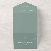 Sage green floral All in One bruiloft Invitation All In One Uitnodiging (Buitenkant)