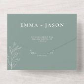 Sage green floral All in One bruiloft Invitation All In One Uitnodiging (Achterkant)