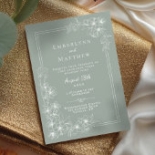 Sage Green Floral All in One Wedding Kaart