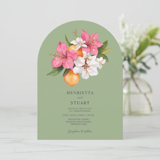 Sage Green Floral Arch all in one Wedding Kaart (Staand voorkant)