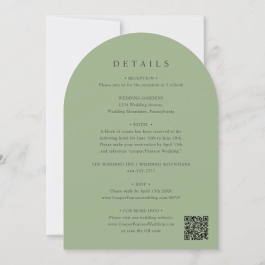 Sage Green Floral Arch all in one Wedding  Kaart (Achterkant)
