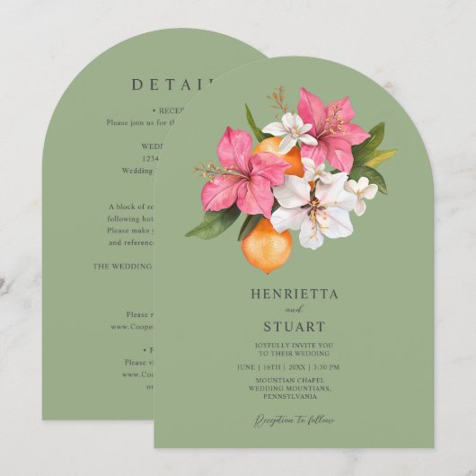 Sage Green Floral Arch all in one Wedding Kaart (Voorkant / Achterkant)