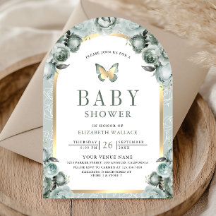 Sage Green Floral Arch Butterfly Baby shower Kaart