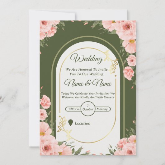 Sage Green Floral Arch Wedding Invitation Kaart (Voorkant)