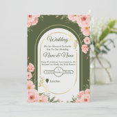 Sage Green Floral Arch Wedding Invitation Kaart (Staand voorkant)