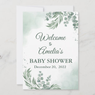 Sage Green Floral Baby shower Girl Welcome Sign Kaart