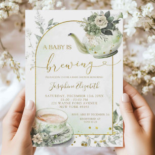 Sage Green Floral Baby shower Tea Party Uitnodigin Kaart
