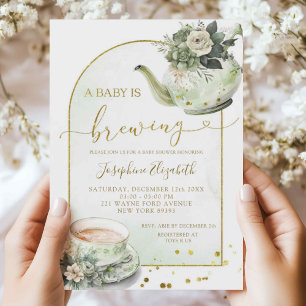 Sage Green Floral Baby shower Tea Party Uitnodigin Kaart