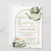 Sage Green Floral Baby shower Tea Party Uitnodigin Kaart (Voorkant)