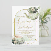 Sage Green Floral Baby shower Tea Party Uitnodigin Kaart (Staand voorkant)