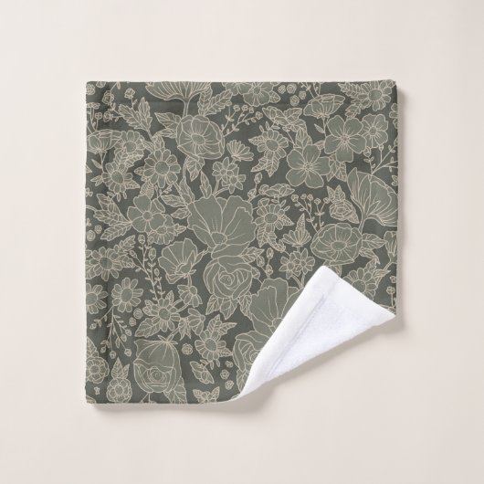 Sage Green Floral Bad Handdoek (Wasdoekje)