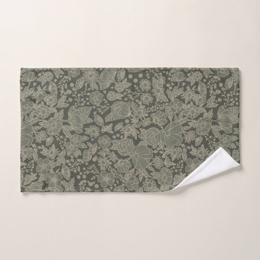 Sage Green Floral Bad Handdoek (Handdoek)