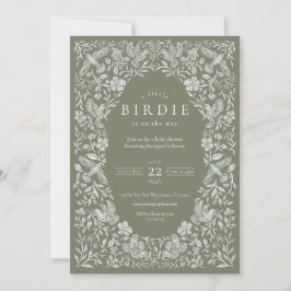 Sage Green Floral Birdie Baby shower Uitnodiging