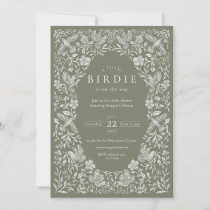 Sage Green Floral Birdie Baby shower Uitnodiging