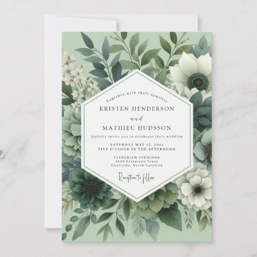 Sage Green Floral Bloom Wedding Kaart (Voorkant)