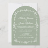 Sage Green Floral Boho Botanical Arched Wedding Kaart (Voorkant)