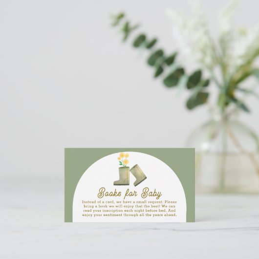 Sage Green Floral Boots Boeken voor Baby shower Informatiekaartje (Staand voorkant)