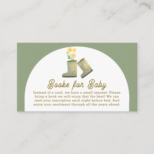 Sage Green Floral Boots Boeken voor Baby shower Informatiekaartje (Voorkant)