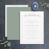 Sage Green Floral Border Monogram Weddenschap Kaart