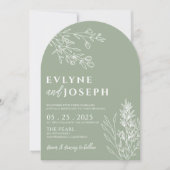 Sage Green Floral Botanical Arched Modern Wedding Kaart (Voorkant)