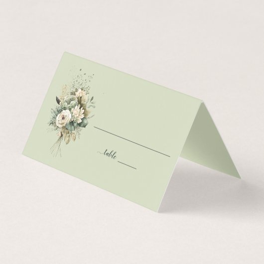 Sage Green Floral Botanical Wedding | Place Card Kaart (Voorkant)