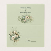 Sage Green Floral Botanical Wedding | Place Card Kaart (Buitenkant ongevouwen)