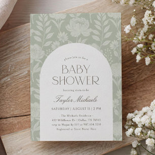Sage Green Floral Botanisch Baby shower Kaart