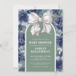 Sage Green Floral Bow Baby Shower Kaart