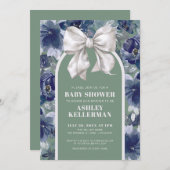 Sage Green Floral Bow Baby Shower Kaart (Voorkant / Achterkant)
