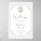 Sage Green Floral Bow Bridal Shower Welcome Sign Poster (Voorkant)