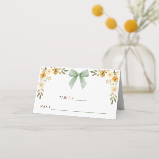 Sage Green Floral Bow Tent Card Place Setting Plaatskaartje (Achterkant)