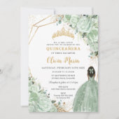 Sage Green Floral Brown Princess Gold Quinceañera Kaart (Voorkant)