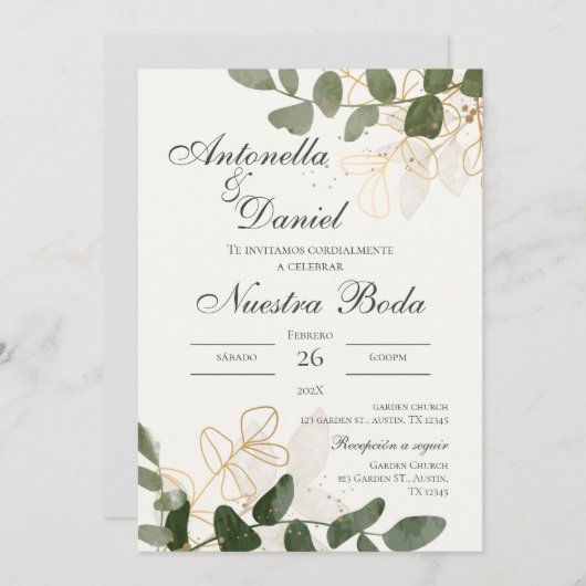 Sage Green Floral bruiloft uitnodiging in het Spaa