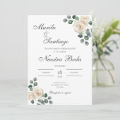 Sage Green Floral bruiloft uitnodiging Spaanse nat (Staand voorkant)