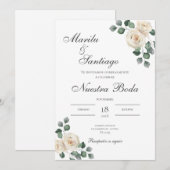 Sage Green Floral bruiloft uitnodiging Spaanse nat (Voorkant / Achterkant)