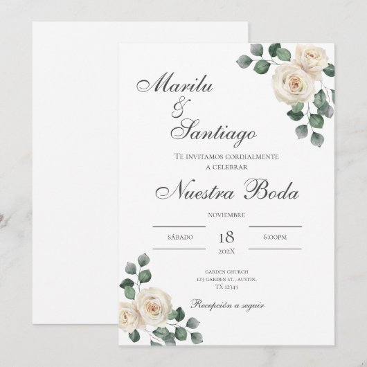 Sage Green Floral bruiloft uitnodiging Spaanse nat (Voorkant / Achterkant)