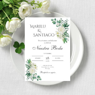 Sage Green Floral bruiloft uitnodiging Spaanse nat