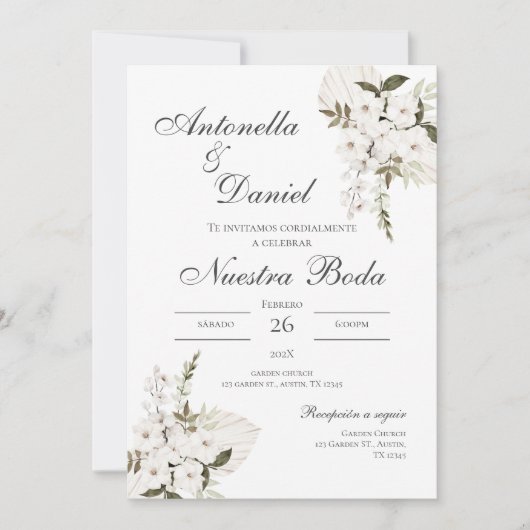 Sage Green Floral bruiloft uitnodiging Spaanse nat (Voorkant)