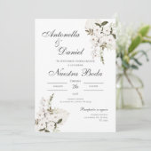 Sage Green Floral bruiloft uitnodiging Spaanse nat (Staand voorkant)