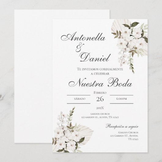 Sage Green Floral bruiloft uitnodiging Spaanse nat (Voorkant / Achterkant)